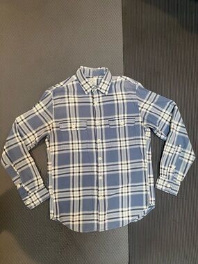 J. Crew Men's, Blue/White Plaid Button-Down Flannel, Small